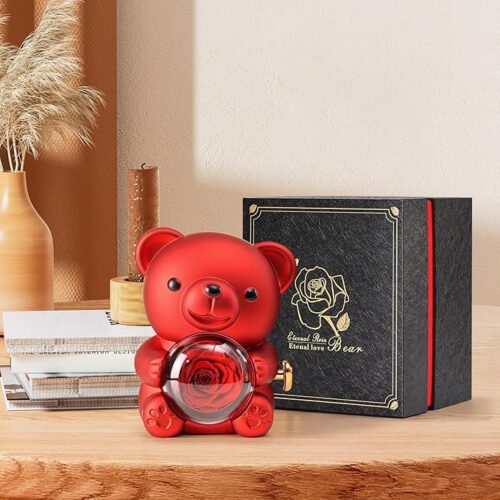 Cute Teddy Bear with Preserved Rose - Image 2